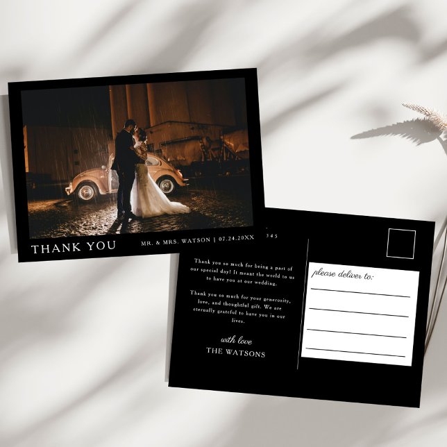 Simple Elegant Text and Photo Wedding Thank You  Postcard (Creator Uploaded)