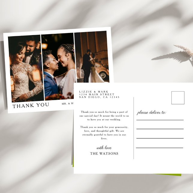 Simple Elegant Text and Photo Wedding Thank You Postcard (Creator Uploaded)