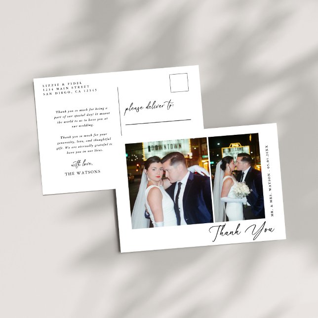 Simple Elegant Text and Photo Wedding Thank You  Postcard (Creator Uploaded)