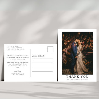 Simple Elegant Text and Photo | Wedding Thank You  Postcard
