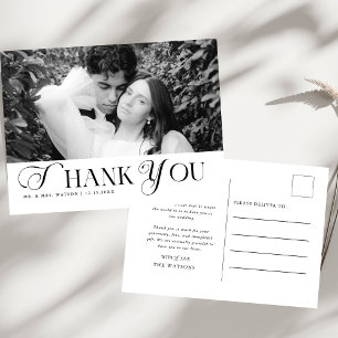 Simple Elegant Text and Photo Wedding Thank You Postcard