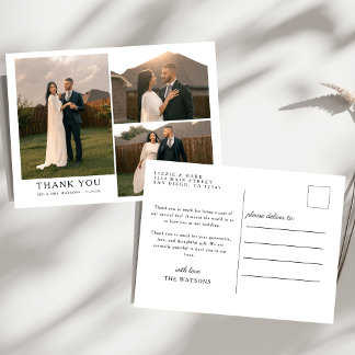 Simple Elegant Text and Photo Wedding Thank You Postcard