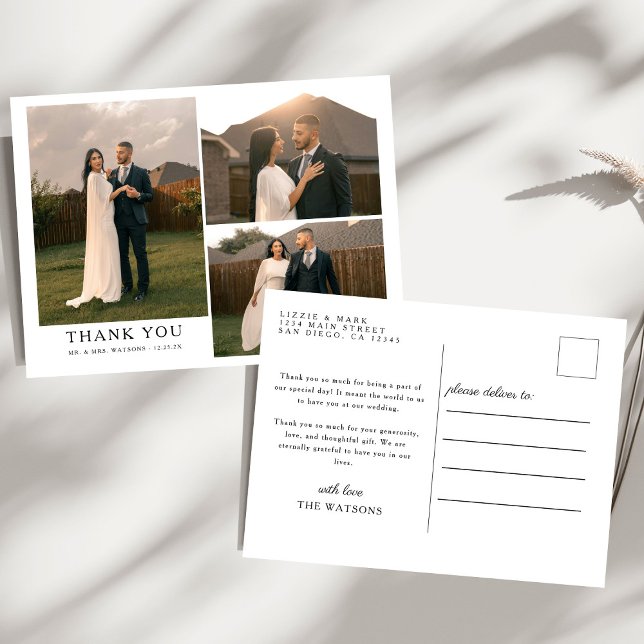 Simple Elegant Text and Photo Wedding Thank You  Postcard (Creator Uploaded)