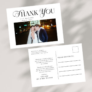 Simple Elegant Text and Photo Wedding Thank You Postcard