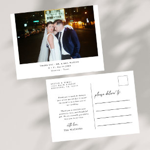 Simple Elegant Text and Photo Wedding Thank You Postcard