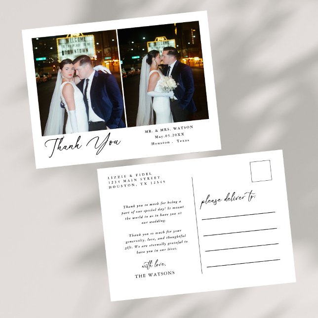 Simple Elegant Text and Photo Wedding Thank You Postcard (Creator Uploaded)