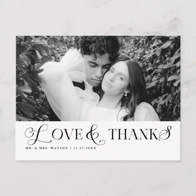 Simple Elegant Text and Photo Wedding Thank You Postcard (Front)