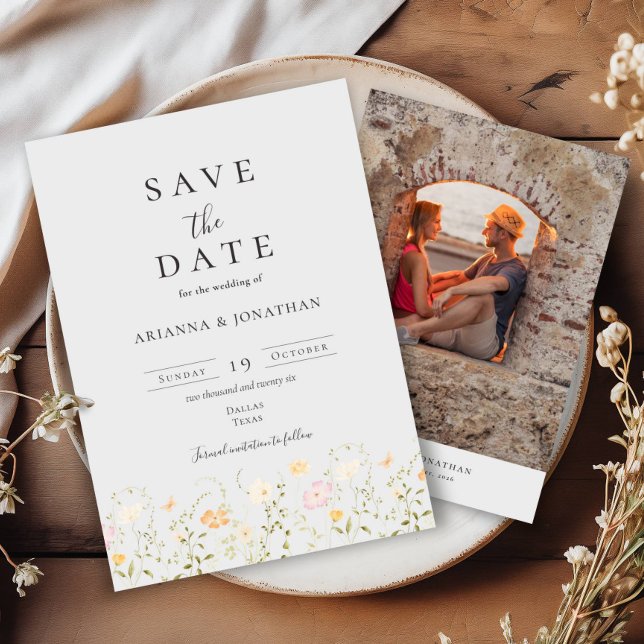 Simple Elegant Text Photo Flowers Wedding Save The Date (Creator Uploaded)