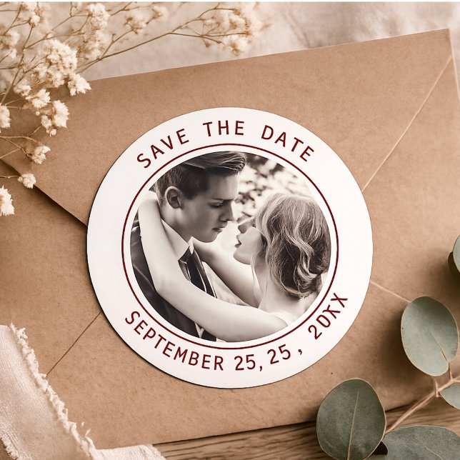 Simple Elegant Text & Photo | QR Code Wedding Classic Round Sticker (Simple Elegant Text & Photo | QR Code Wedding Classic Round Sticker)