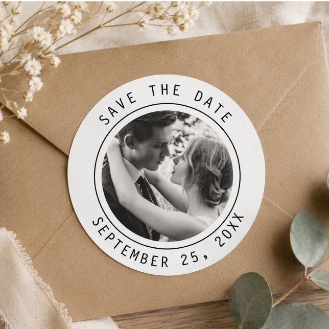 Simple Elegant Text & Photo | QR Code Wedding Classic Round Sticker (Simple Elegant Text & Photo | QR Code Wedding Classic Round Sticker)
