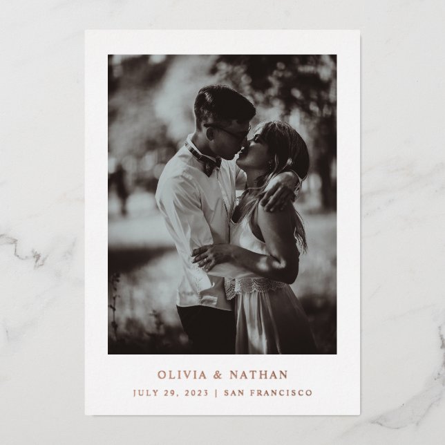 Simple Elegant Text Photo Save The Date Rose Gold (Front)