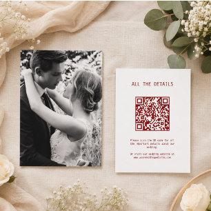 Simple Elegant Text Photo Wedding Details QR Code Enclosure Card