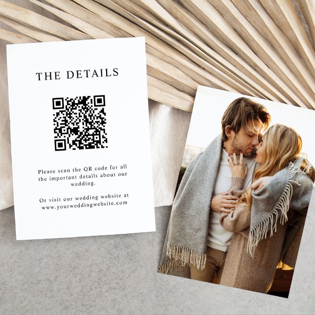 Simple Elegant Text Photo Wedding Details QR Code Enclosure Card (Creator Uploaded)