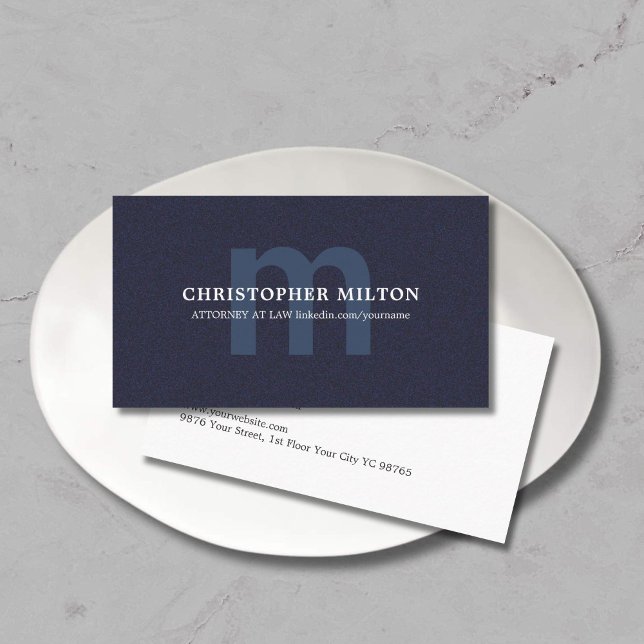Simple Elegant Texture Blue MonogramConsultant Business Card (Creator Uploaded)