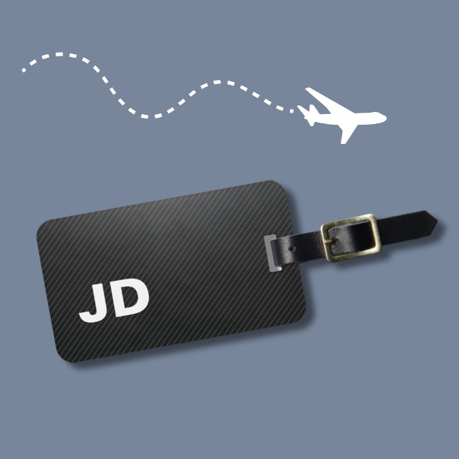 Simple Elegant Texture Grey Linen Monogram Luggage Tag (Creator Uploaded)
