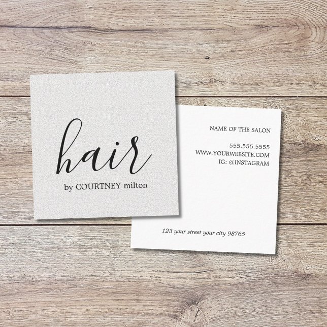 Simple Elegant Texture White Hair Stylist Square Business Card (Creator Uploaded)