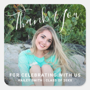 Simple Elegant Thank You Photo Graduation Square Sticker