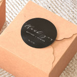 Simple Elegant Thank You Wedding Classic Round Sticker<br><div class="desc">This simple calligraphy thank you sticker with the bride and groom name along with date.</div>