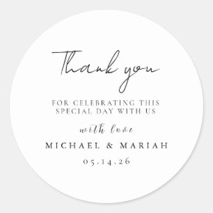 Simple Elegant Thank You Wedding Favor Classic Round Sticker