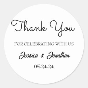 Simple Elegant Thank You Wedding Favour Classic Round Sticker