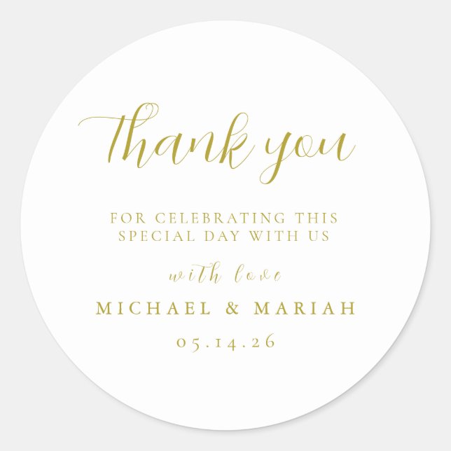 Simple Elegant Thank You Wedding Favour Classic Round Sticker (Front)