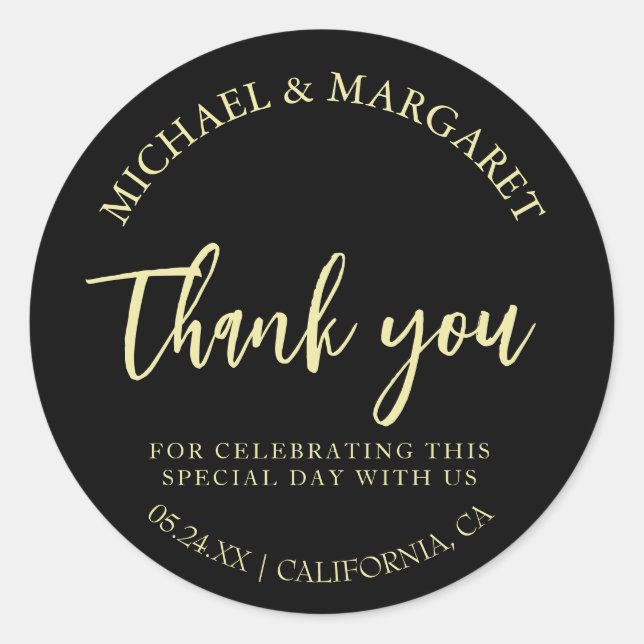 Simple Elegant Thank You Wedding Favour Classic Round Sticker (Front)
