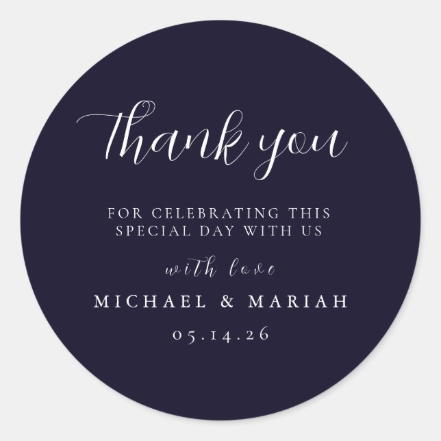Simple Elegant Thank You Wedding Favour Classic Round Sticker (Front)