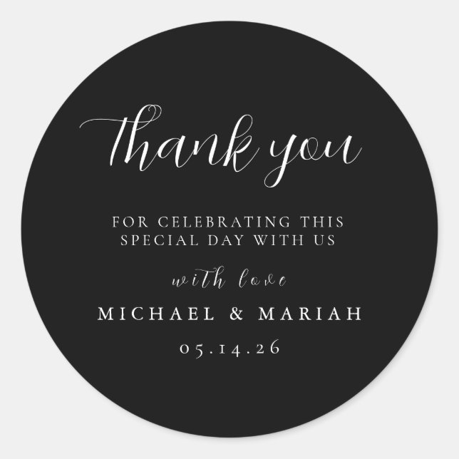 Simple Elegant Thank You Wedding Favour Classic Round Sticker (Front)