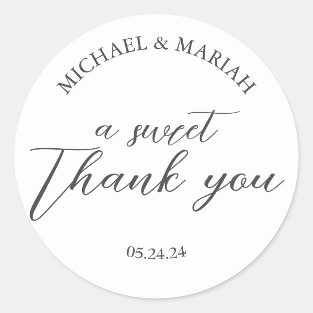 Simple Elegant Thank You Wedding Favour Classic Round Sticker (Front)