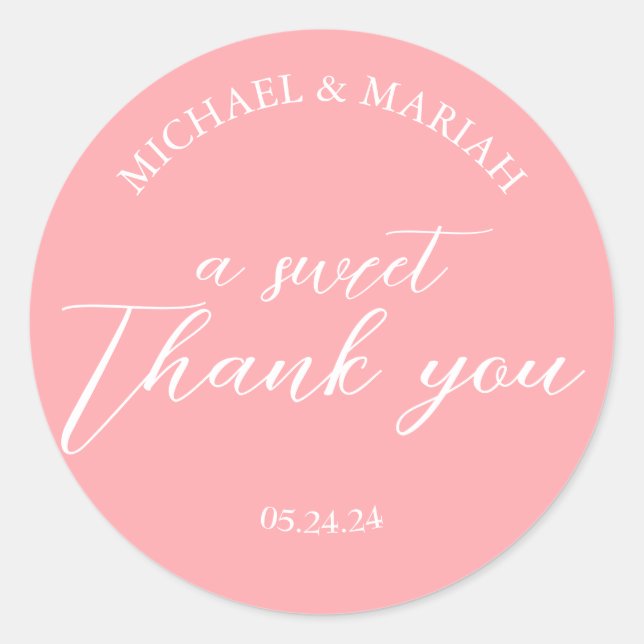Simple Elegant Thank You Wedding Favour Classic Round Sticker (Front)