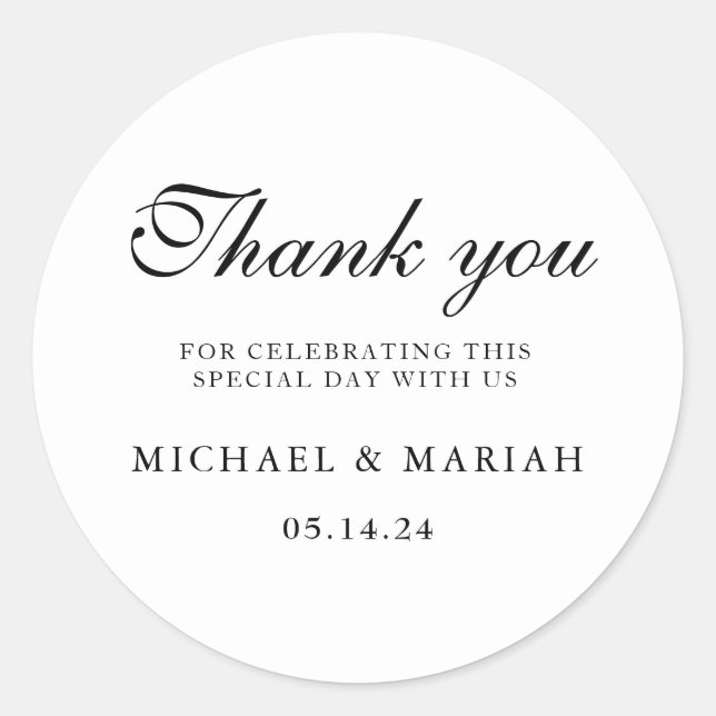 Simple Elegant Thank You Wedding Favour Classic Round Sticker (Front)