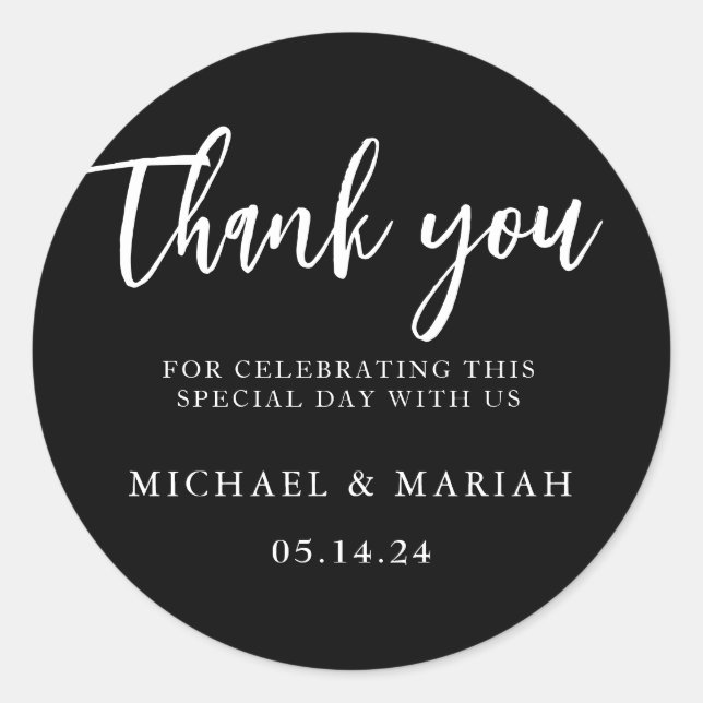 Simple Elegant Thank You Wedding Favour Classic Round Sticker (Front)