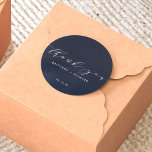 Simple Elegant Thank You Wedding Navy Classic Round Sticker<br><div class="desc">Introducing the Simple, Elegant Thank You Wedding Classic Round Sticker! This sticker is not just a product, it's a timeless expression of gratitude. The exquisite blend of understated chic and classic elements not only elevates the visual appeal but also imparts a personal touch to your wedding favours. So, seal your...</div>