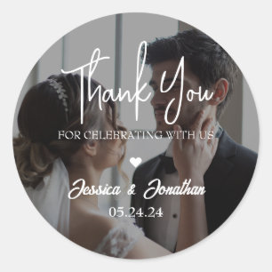 Simple Elegant Thank You Wedding Photo Favour Classic Round Sticker