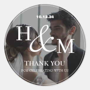Simple Elegant Thank You Wedding Photo Favour Classic Round Sticker
