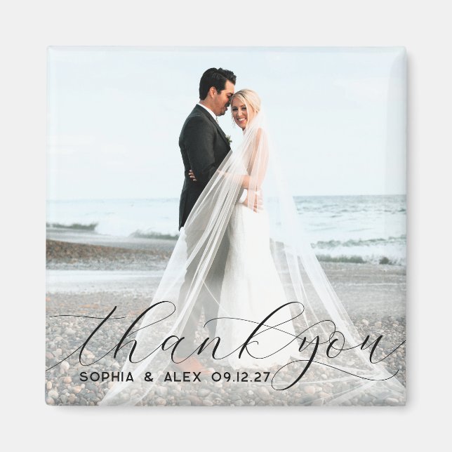 Simple Elegant Thank You Wedding Photo Magnet (Front)