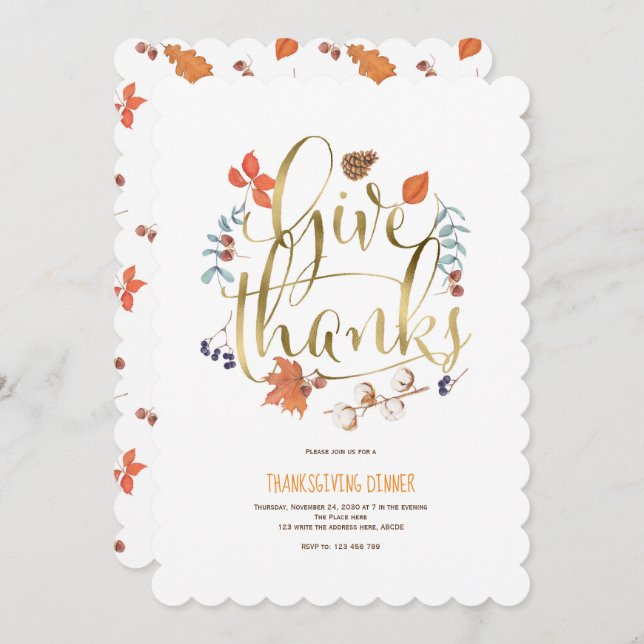 Simple, Elegant, Thanks giving, Give thanks Invitation (Front/Back)