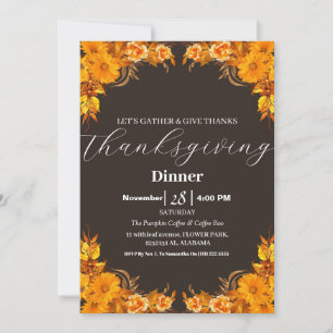 Simple Elegant Thanksgiving Dinner Autumn Fall  Invitation