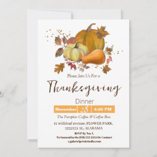 Simple Elegant Thanksgiving Dinner Floral fall Invitation