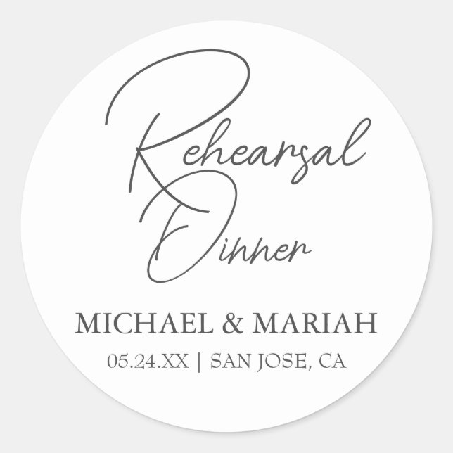 Simple Elegant The Night Before Rehearsal Dinner  Classic Round Sticker (Front)