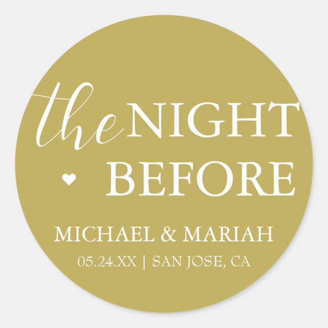Simple Elegant The Night Before Rehearsal Dinner  Classic Round Sticker (Front)