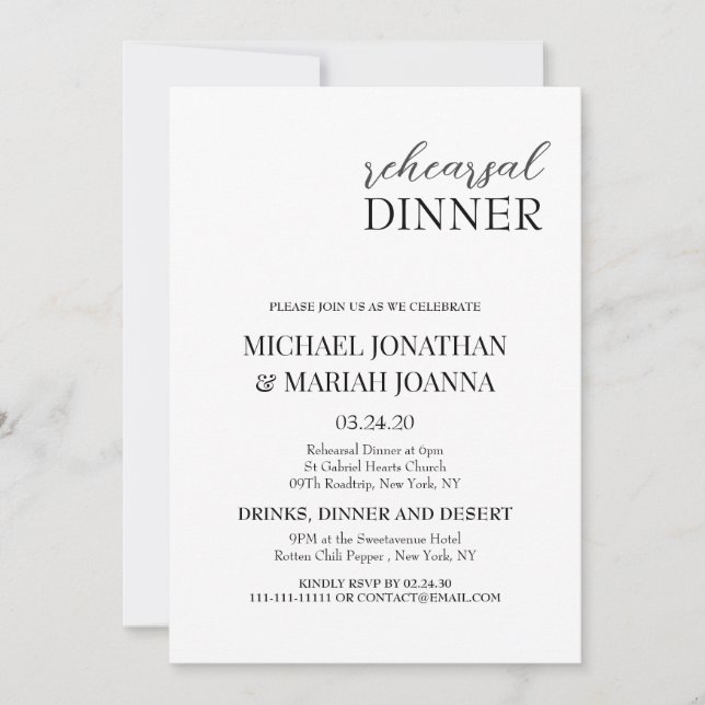 Simple Elegant The Night Before Rehearsal Dinner I Invitation (Front)
