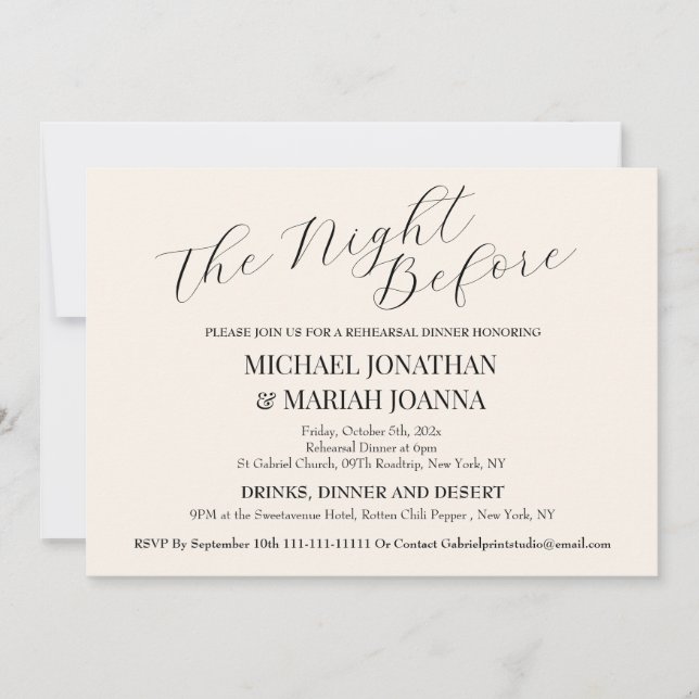 Simple Elegant The Night Before Rehearsal Dinner Invitation (Front)