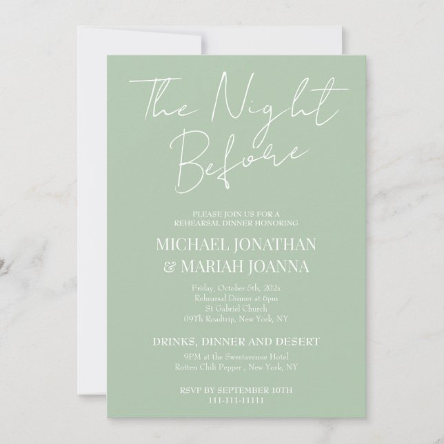Simple Elegant The Night Before Rehearsal Dinner  Invitation (Front)