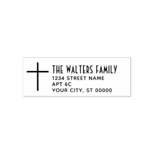 Simple Elegant Thin Cross Name Return Address SM Self-inking Stamp