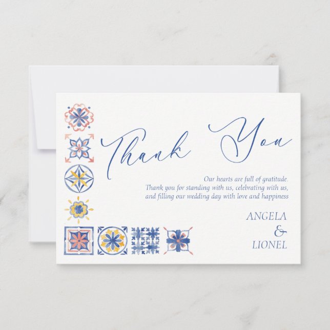 Simple Elegant Tiles Amalfi Coast Italy Wedding Thank You Card (Front)
