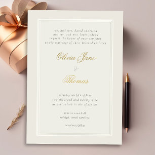 Simple Elegant Traditional Frame Gold Ecru Wedding Invitation