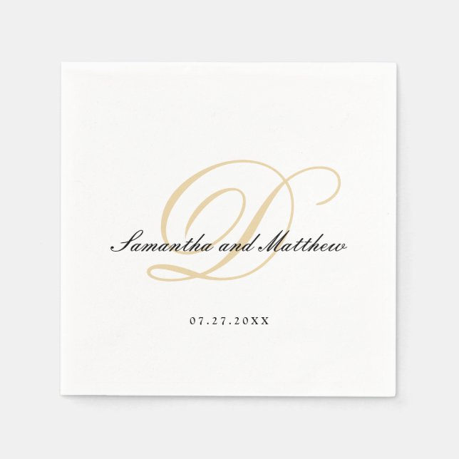 Simple Elegant Traditional Script Gold Monogram Napkin (Front)