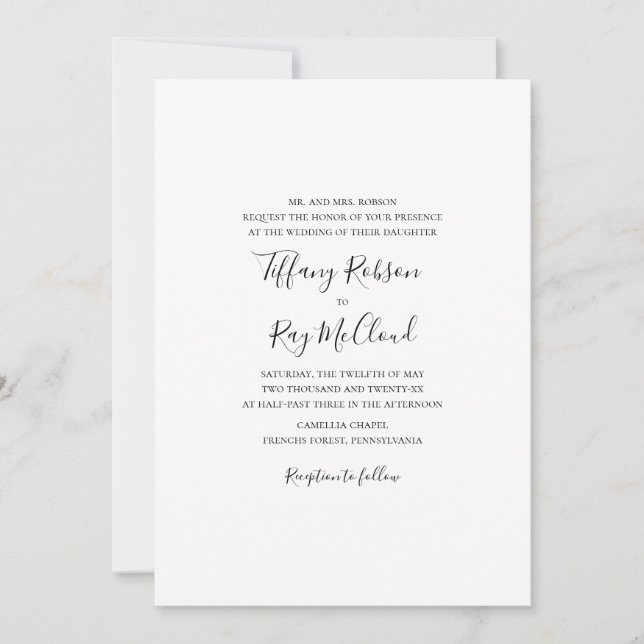 Simple Elegant Traditional Wedding Invitation (Front)