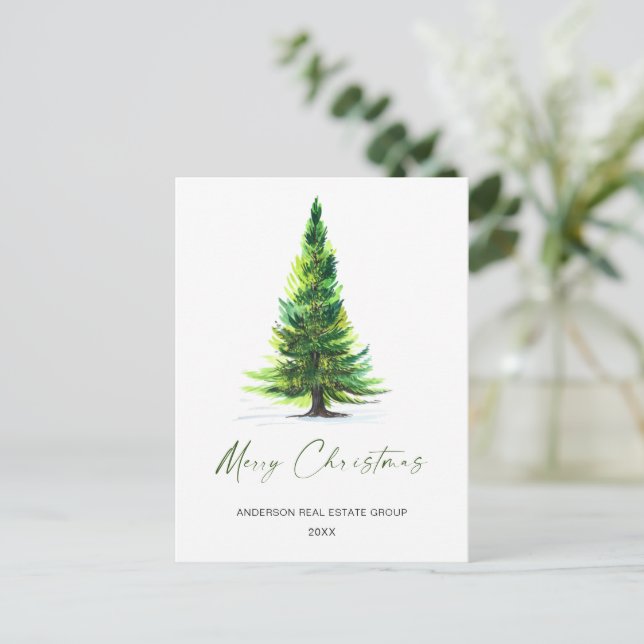 Simple Elegant Tree Christmas Company Greeting Postcard (Standing Front)